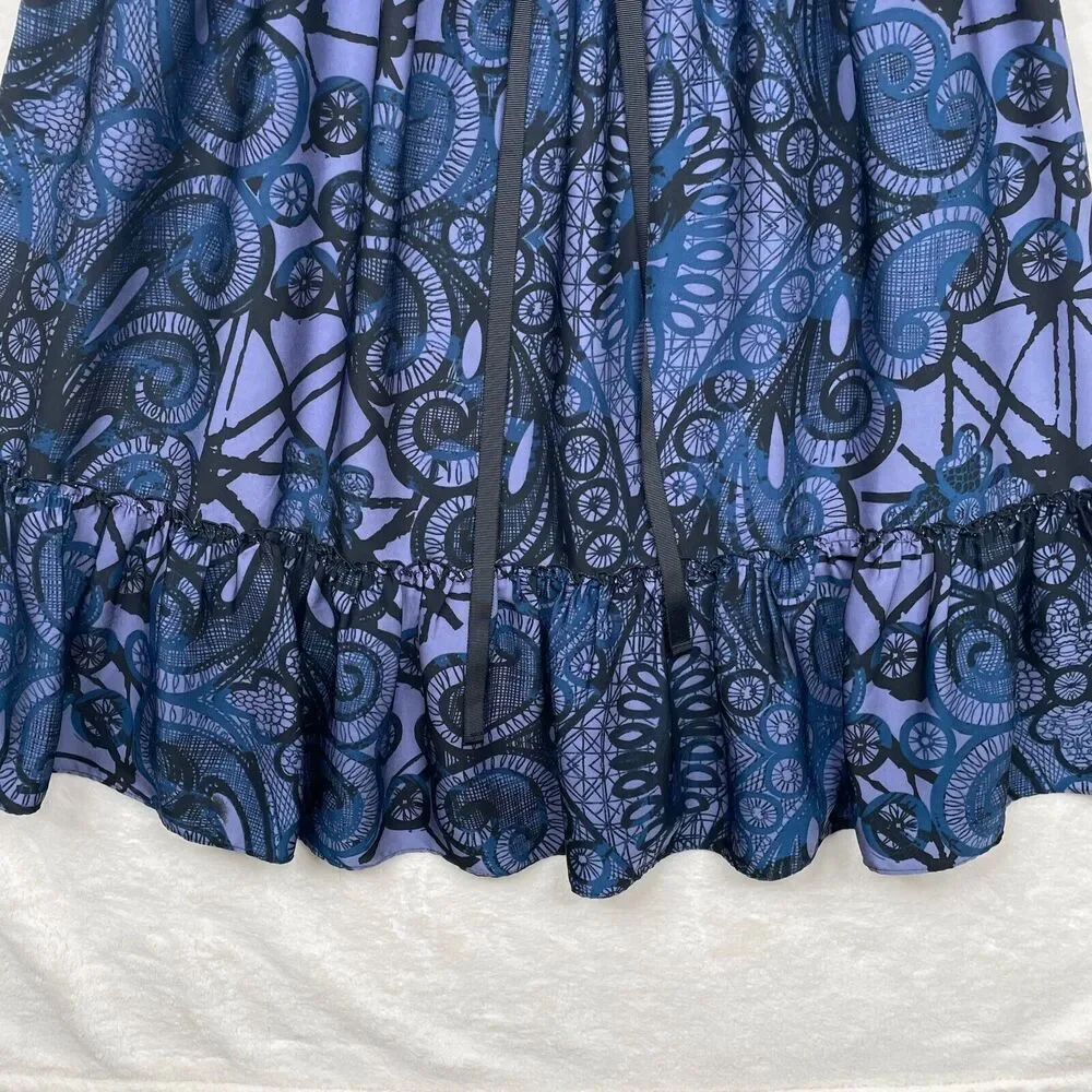 Banana Republic Dress Womens 4 Blue Paisley Sleeveless Gathered Waist Ruffle - Picture 6 of 15